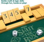 Schylling Shut the Box - Family Game of Strategy and Chance - Includes Collectible Wooden Game Box. Felt Bottom. Rounded Dice. and Detailed Instructions - Ages 6 and Up